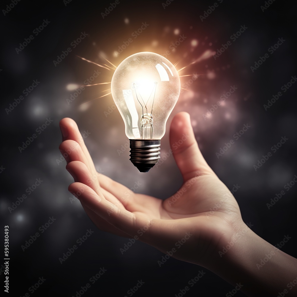 Poster light bulb in hands. generative ai