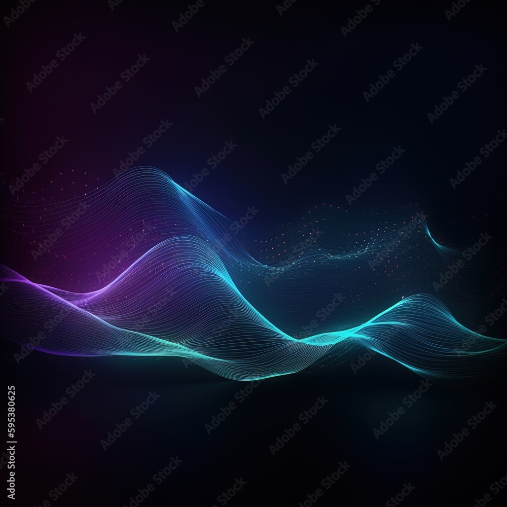 Poster dark abstract background with glowing wave. shiny moving lines design element. modern purple blue gr