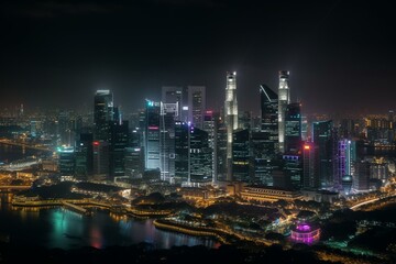 Obraz na płótnie Canvas Night view of Singapore skyline and the Marina Bay area. Generative AI