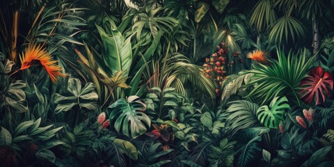 Naklejka na ściany i meble jungle forest nature wallpaper banner background.generative ai.