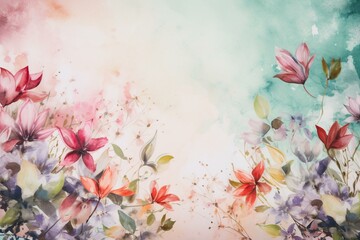 Watercolor floral spring background with space for your own text. Generative AI