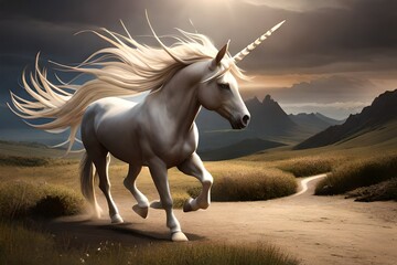Obraz na płótnie Canvas unicorn running in the mountains