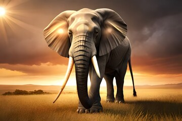 Naklejka na ściany i meble elephant in the desert at sunset