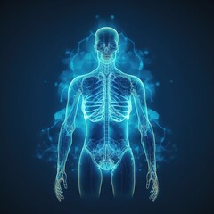 Human anatomy of organs, neurology, and the concept of a healthy body. Image in polygons on a blue neon background. generative ai