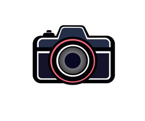 Flat vector illustration of classic camera icon with lens
