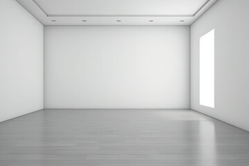 an empty room with two windows and a minimalistic white decor. Generative AI