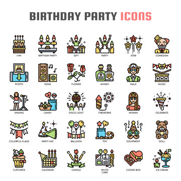  Birthday Party , Thin Line and Pixel Perfect Icons