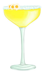 Margarita cocktail hand drawn watercolor illustration png cut out