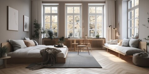 Scandinavian interior design room with beautiful lightning generative ai