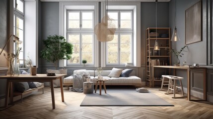 Fototapeta premium Scandinavian interior design room with beautiful lightning generative ai