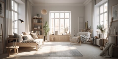 Fototapeta na wymiar Scandinavian interior design room with beautiful lightning generative ai