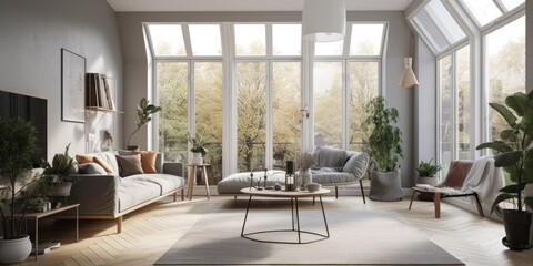 Scandinavian interior design room with beautiful lightning generative ai