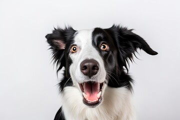 happy black and white dog with an open mouth. Generative AI