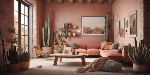 Southwestern interior design room with beautiful lightning generative ai