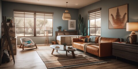 Southwestern interior design room with beautiful lightning generative ai