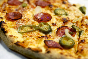 pizza with salami and hot pepper