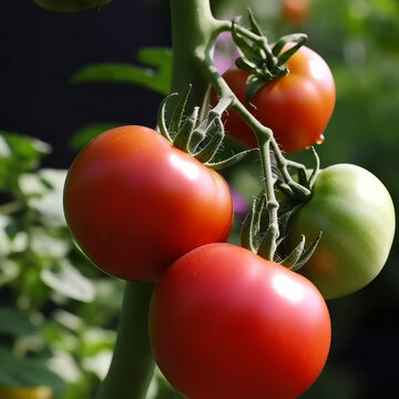 Red tomatoes in garden. Illustration AI Generative.