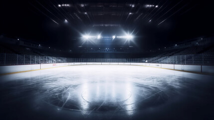 Fototapeta na wymiar Empty ice rink with lights. Illustration AI Generative