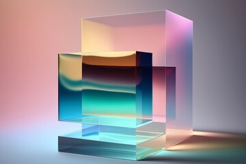 Fototapeta premium Digital floating glass panel layers in gradient pastel light. Generative AI