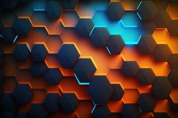 Blue orange Gradient Digital Polygons: A Network Grid Fusion background wallpaper. Generative AI