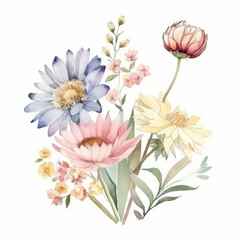 Watercolor wildflower bouquet. Illustration AI Generative.