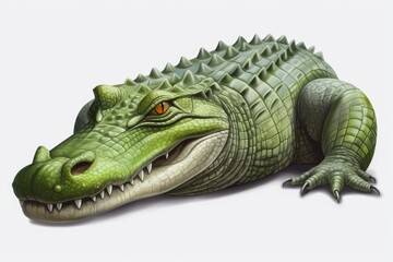 fierce green alligator head with sharp teeth and yellow eyes. Generative AI - obrazy, fototapety, plakaty