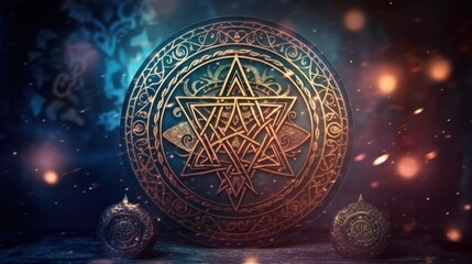Witchcraft symbols wiccan magic on fantasy background generative ai concept