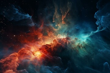 Obraz na płótnie Canvas Starry backdrop featuring a colorful nebula amidst darkness. Generative AI