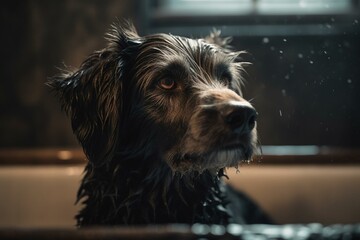 Dog taking a bath. Generative AI