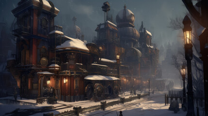 Steampunk Winter Landscape
Generative AI Technology