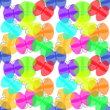 Pattern con allegre farfalle luminose e multicolore