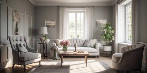 English countryside interior design room with beautiful lightning generative ai