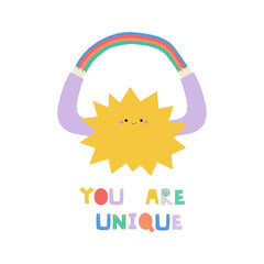 You are unique. Funny colorful print with quote. Vector hand drawn illustration. - 595390403