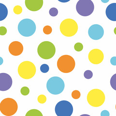 Geometric abstract seamless pattern with yellow, blue, green, orange circles. Pattern for fashion,wallpaper,paper. Chaotic circle pattern on black background.