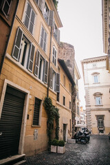 Looking up view of the ancient buildings in Rome, Italy
