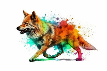 vibrant wolf in mid-run with an open mouth. Generative AI