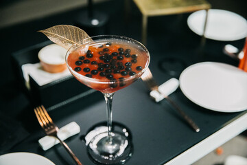 Close up of an Italian cocktail in Rome, Italy at night