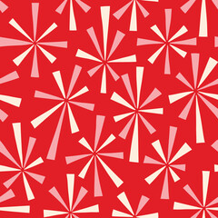 Modern Retro Atomic Star Burst Vector Seamless Pattern. Festive Fireworks Background. Abstract Geometric Celebration Texture