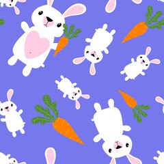 Cartoon animals seamless Easter eggs and rabbit and paint bunnies pattern for wrapping paper and kids clothes print