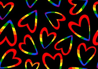 Cartoon rainbow pride seamless hearts pattern for wrapping paper and fabrics and linens and fashion print