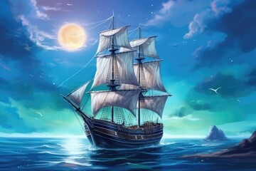 majestic sailing ship navigating the vast ocean. Generative AI
