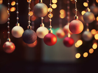 Fototapeta na wymiar Radiant Christmas Balls in a Whimsical Bokeh Wonderland