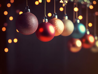 Fototapeta premium Festive Christmas Balls Illuminated by Bokeh Lights