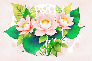 Watercolor, various flowers, roses, peonies, beautiful