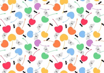 Cartoon summer fruit seamless cherry pattern for wrapping paper and fabrics and linens and kids clothes print 