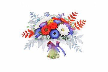 Watercolor, various flowers, roses, peonies, beautiful