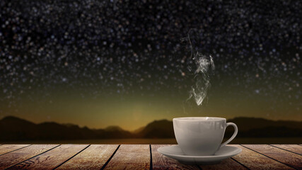 a hot coffee on the table on a natural background