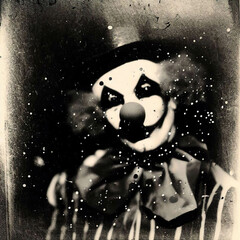 Old vitage photo of clown with dust and scratches