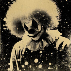 Old vitage photo of clown with dust and scratches