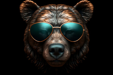 Cute Bear with Sunglasses on Black Background Generative AI